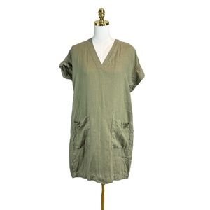 Woman’s Lou & Grey 100% linen Lagenlook olive green smock dress size S